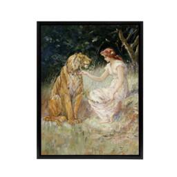 "Artery8 Frederick Stuart Church Lady & the Tiger Framed Canvas Art Print - Size: W12"" x H16""" - thumbnail 1