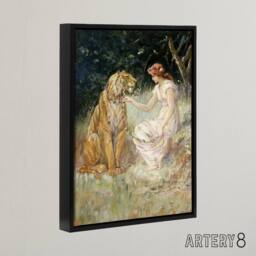 "Artery8 Frederick Stuart Church Lady & the Tiger Framed Canvas Art Print - Size: W12"" x H16""" - thumbnail 2