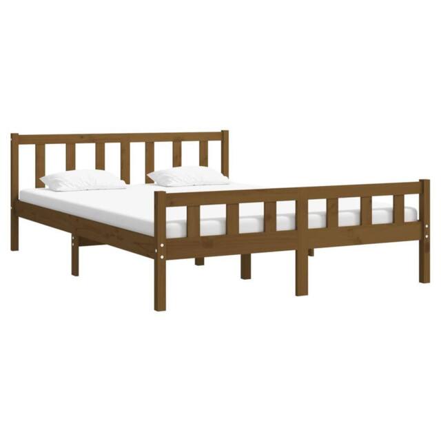 Berkfield Home Beautiful Bed Frame Honey Brown Solid Wood 120x200 cm - Size: Small Double - image 1