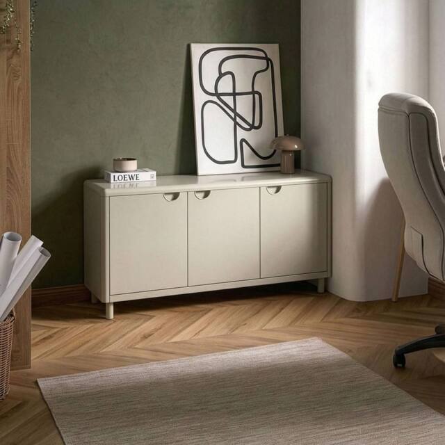 Wyld and Coco Beige Steel Storage Cabinet - 3 Doors 4 Adjustable Shelves - image 1