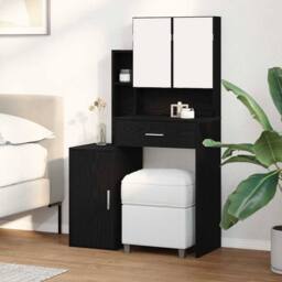 Berkfield Home Elegant Dressing Table with Mirror&LED Lights Black Oak Engineere - thumbnail 4