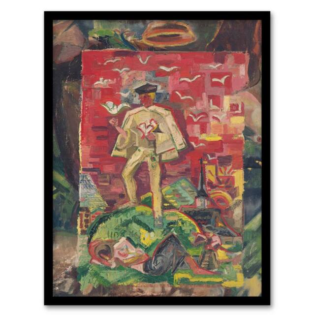 Artery8 Man In Folk Costume Surreal Kubincan Framed Wall Art Print - Size: A4 - image 1