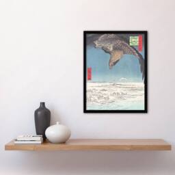 Artery8 Hawk Over Plain Fukagawa Vintage Japan Framed Wall Art Print Hiroshige in Blue - Size: A4 - thumbnail 4