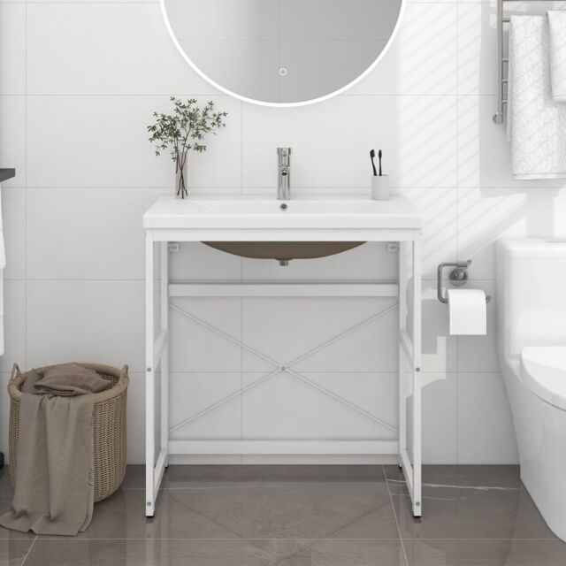 Berkfield Home Bathroom Washbasin Frame with Built-in Basin White Iron - image 1