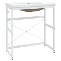 Berkfield Home Bathroom Washbasin Frame with Built-in Basin White Iron - thumbnail 2
