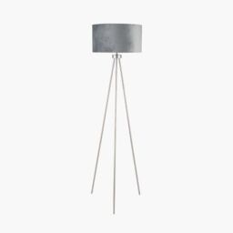 Ruma Minimalist Metal Tripod Floor Lamp For Living Room Black Shade in Silver - thumbnail 1