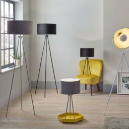 Ruma Minimalist Metal Tripod Floor Lamp For Living Room Black Shade in Silver - thumbnail 6