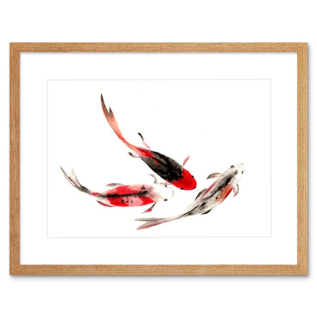 "Artery8 Wall Art Print Japan Koi Fish Black & Red Art Framed 9x7 inch in Beige - Size: W7"" x H9""" - image 1
