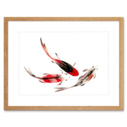 "Artery8 Wall Art Print Japan Koi Fish Black & Red Art Framed 9x7 inch in Beige - Size: W7"" x H9""" - thumbnail 1