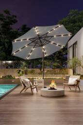 Garden Sanctuary Solar 24 LED Lights Garden Parasol with Crank in Light Grey - thumbnail 1