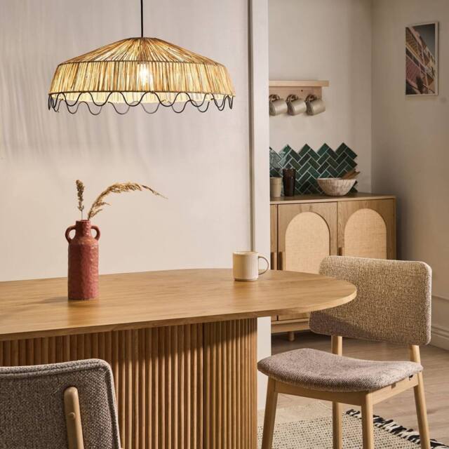 Wyld and Coco Handwoven Raffia Rattan Pendant Lamp Natural Boho Ceiling Light - image 1