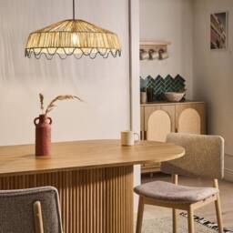 Wyld and Coco Handwoven Raffia Rattan Pendant Lamp Natural Boho Ceiling Light - thumbnail 1