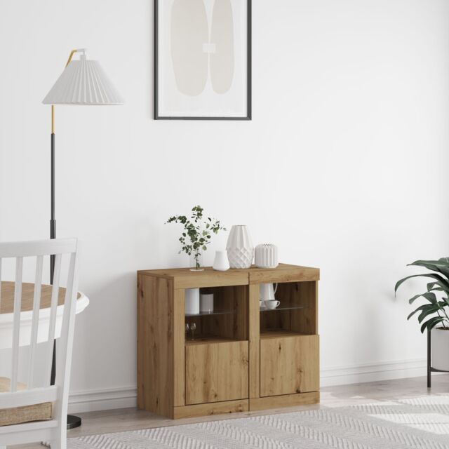 Berkfield Home Side Cabinets with LED Lights 2 pcs Artisan Oak 41x37x67 cm in Brown - Size: 41 x 37 x 67 cm - image 1