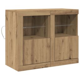 Berkfield Home Side Cabinets with LED Lights 2 pcs Artisan Oak 41x37x67 cm in Brown - Size: 41 x 37 x 67 cm - thumbnail 2