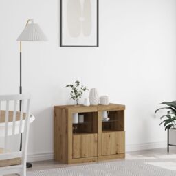 Berkfield Home Side Cabinets with LED Lights 2 pcs Artisan Oak 41x37x67 cm in Brown - Size: 41 x 37 x 67 cm - thumbnail 1