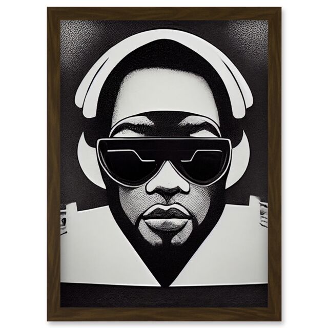 Artery8 Hip Hop Black Artist Music DJ Monochrome Music Musician Artwork Framed Wall Art Print A4 in Brown - image 1