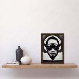 Artery8 Hip Hop Black Artist Music DJ Monochrome Music Musician Artwork Framed Wall Art Print A4 in Brown - thumbnail 2