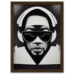 Artery8 Hip Hop Black Artist Music DJ Monochrome Music Musician Artwork Framed Wall Art Print A4 in Brown - thumbnail 1