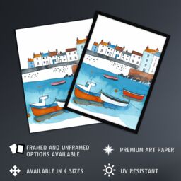 "Artery8 St Ives Bay Boats Coastal Cityscape Watercolour Wall Art Print in Blue - Size: W18"" x H24""" - thumbnail 2