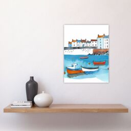 "Artery8 St Ives Bay Boats Coastal Cityscape Watercolour Wall Art Print in Blue - Size: W18"" x H24""" - thumbnail 4
