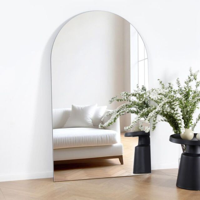 Home Garden Direct Albano Extra Large Frameless Arched Full Length Mirror 179x110cm in Clear - Size: 179x110 cm