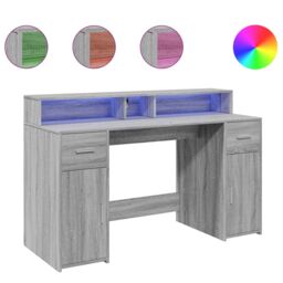 Berkfield Home Desk with LED Lights Grey Sonoma 140x55x91 cm Engineered Wood - Size: 140 x 55 x 91 cm - thumbnail 2