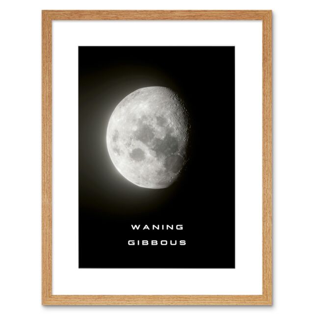 "Artery8 Wall Art Print Phases of the Moon Astronomy Waning Gibbous Lunar Space Poster Artwork Framed 9X7 Inch in Beige - Size: W7"" x H9""" - image 1