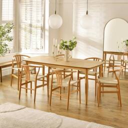 FurnitureboxUK Leif Oak Effect Wood Extending Table & 6 Caia Wishbone Dining Chairs in Brown