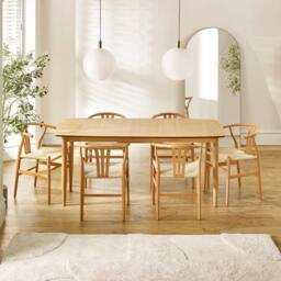 FurnitureboxUK Leif Oak Effect Wood Extending Table & 6 Caia Wishbone Dining Chairs in Brown - thumbnail 2