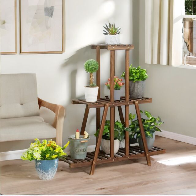 Pirlo Plush 3 Tier Bamboo Indoor Outdoor Living Room Plant Stand in Brown - image 1