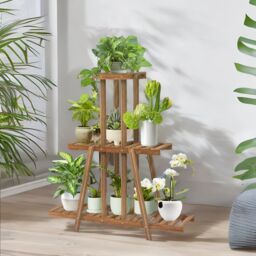 Pirlo Plush 3 Tier Bamboo Indoor Outdoor Living Room Plant Stand in Brown - thumbnail 2