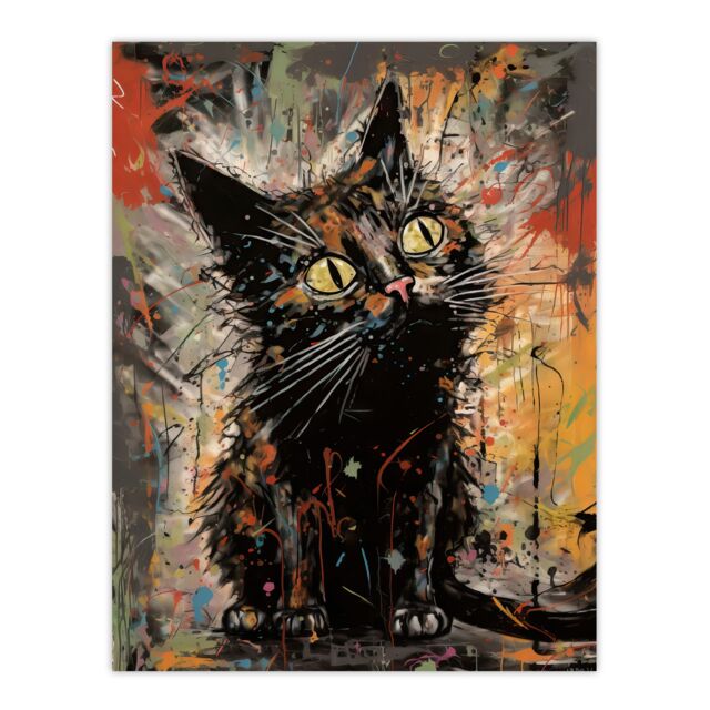 "Artery8 Wall Art Print The Curious Black Cat Painting By Tom Jones Poster - Size: W18"" x H24""" - image 1
