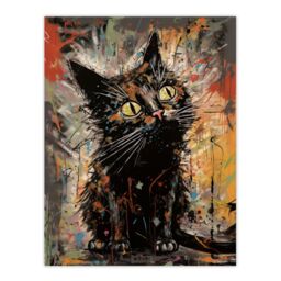 "Artery8 Wall Art Print The Curious Black Cat Painting By Tom Jones Poster - Size: W18"" x H24""" - thumbnail 1