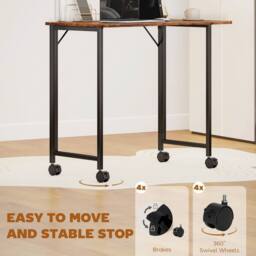 HOMCOM Small Writing Desk with Wheels, Folding Study Table in Brown - thumbnail 6