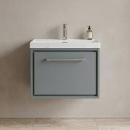 Balterley Bathroom 1 Soft Close Drawer Wall Hung Vanity Unit Basin, Grey, 600mm in Grey - thumbnail 3
