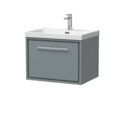 Balterley Bathroom 1 Soft Close Drawer Wall Hung Vanity Unit Basin, Grey, 600mm in Grey - thumbnail 1