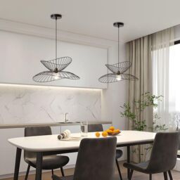 Harper Living Contemporary Medium Black Pendant Ceiling Light Twin Shades made with curved metal threads - thumbnail 4