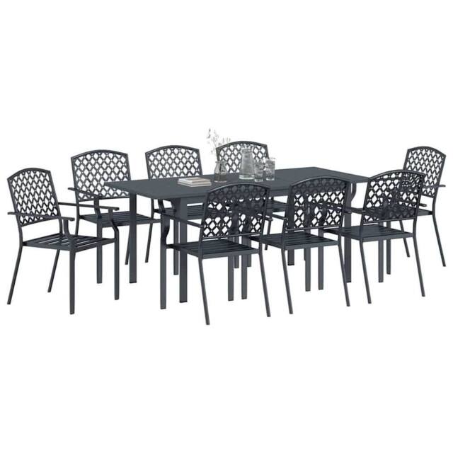 Berkfield Home Modern 9 Piece Garden Dining Set Anthracite Steel in Dark Grey - image 1