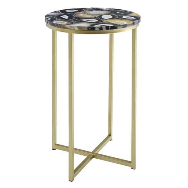 "VOGREX 1 Pack 16"" Faux Stone Round Glam Side Coffee Bedside Table" - image 1