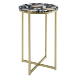 "VOGREX 1 Pack 16"" Faux Stone Round Glam Side Coffee Bedside Table" - thumbnail 1