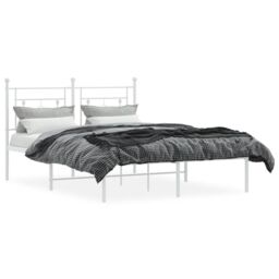 Berkfield Home Metal Bed Frame without Mattress with Headboard White 135x190cm - Size: 135x190 cm - thumbnail 3