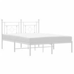 Berkfield Home Metal Bed Frame without Mattress with Headboard White 135x190cm - Size: 135x190 cm - thumbnail 2