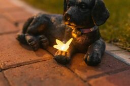 Marco Paul Puppy Statue with butterfly Solar Light in Black - thumbnail 6