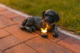 Marco Paul Puppy Statue with butterfly Solar Light in Black - thumbnail 1