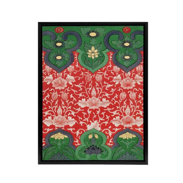 "Artery8 Owen Jones Arabesque Floral Red Green Pattern Framed Canvas Art Print - Size: W12"" x H16""" - image 1
