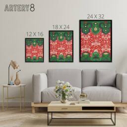 "Artery8 Owen Jones Arabesque Floral Red Green Pattern Framed Canvas Art Print - Size: W12"" x H16""" - thumbnail 4
