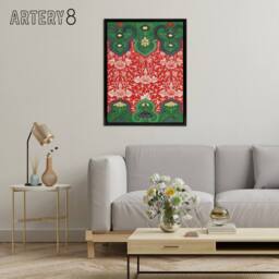 "Artery8 Owen Jones Arabesque Floral Red Green Pattern Framed Canvas Art Print - Size: W12"" x H16""" - thumbnail 3