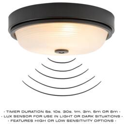 Happy Homewares Sensor IP44 Bathroom Ceiling Light Fitting with Multi Functions in Black - thumbnail 3