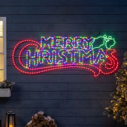 Christow Merry Christmas Sign Rope Light Outdoor Christmas Decoration LED Xmas Silhouette 1m (S) or 185cm (L) - Size: Small - thumbnail 1