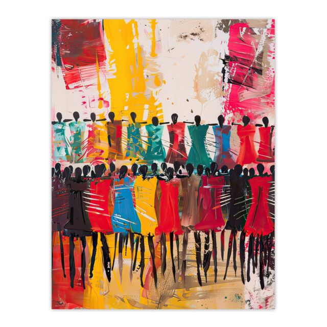 "Artery8 Traditional African Choir Colourful Oil Painting Wall Art Print - Size: W12"" x H16""" - image 1